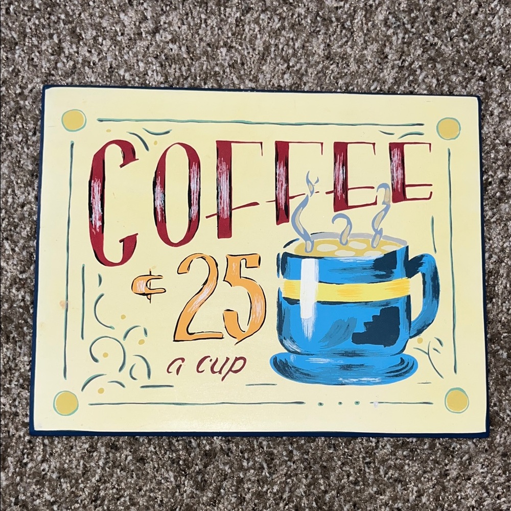 Vintage style Coffee Sign with Blue Mug